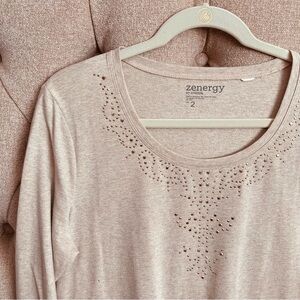 Zenergy by Chico's Light Beige Embellished Blouse